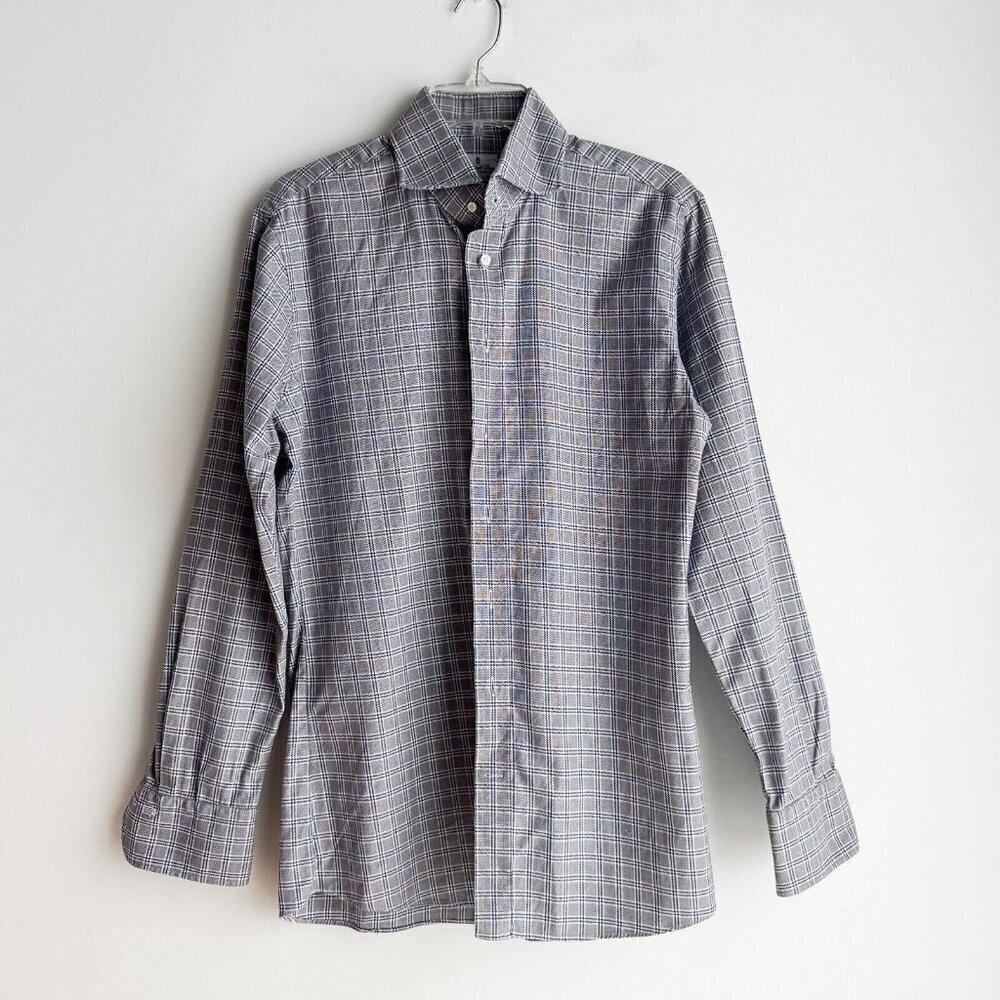 Emanuel Berg Paris Luxury Slim Fit Plaid Shirt 15 1/4